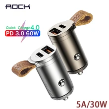 ROCK Quick Charge 4,0 3,0 Автомобильное зарядное устройство 30 Вт USB-C PD QC4.0 QC3.0 QC 5A быстрое зарядное устройство с поясом двойной USB мини автомобильный телефон зарядное устройство Новое