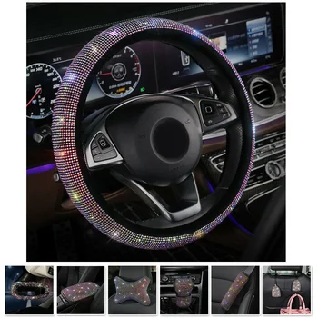 

Sparkle Rhinestone Car Steering Wheel Shoulder Guard Handbrake Cover Headrest Handrail Pad Rearview Mirror Cover Hook Decoration