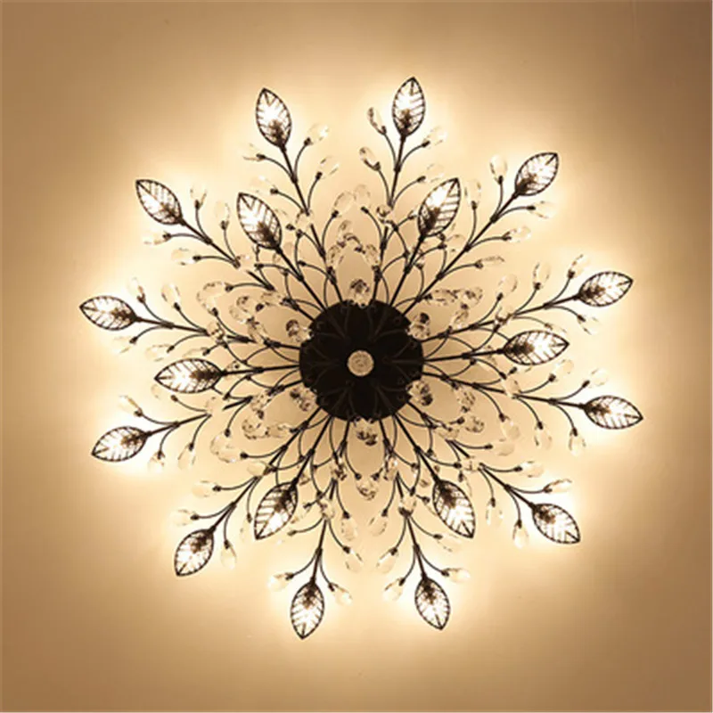 

American Crystal Flower Branch Lamp Living Room Bedroom Ceiling Lamp Retro Simple Led Restaurant Flower Shape Creative Light