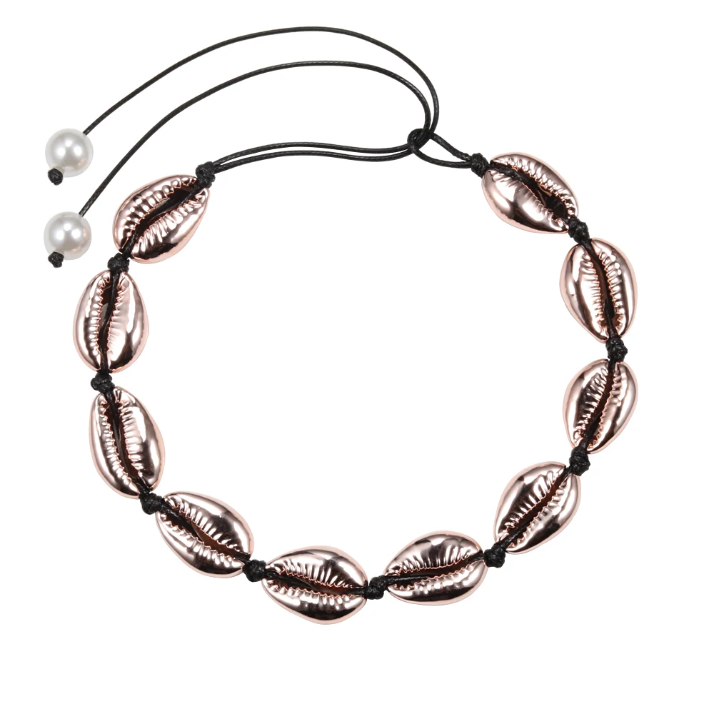 2 шт/набор ожерелье из ракушек естественные ракушки ювелирный браслет на лодыжку богемная ракушка колье вязание ожерелье подарки лучший друг - Окраска металла: rose shell 1