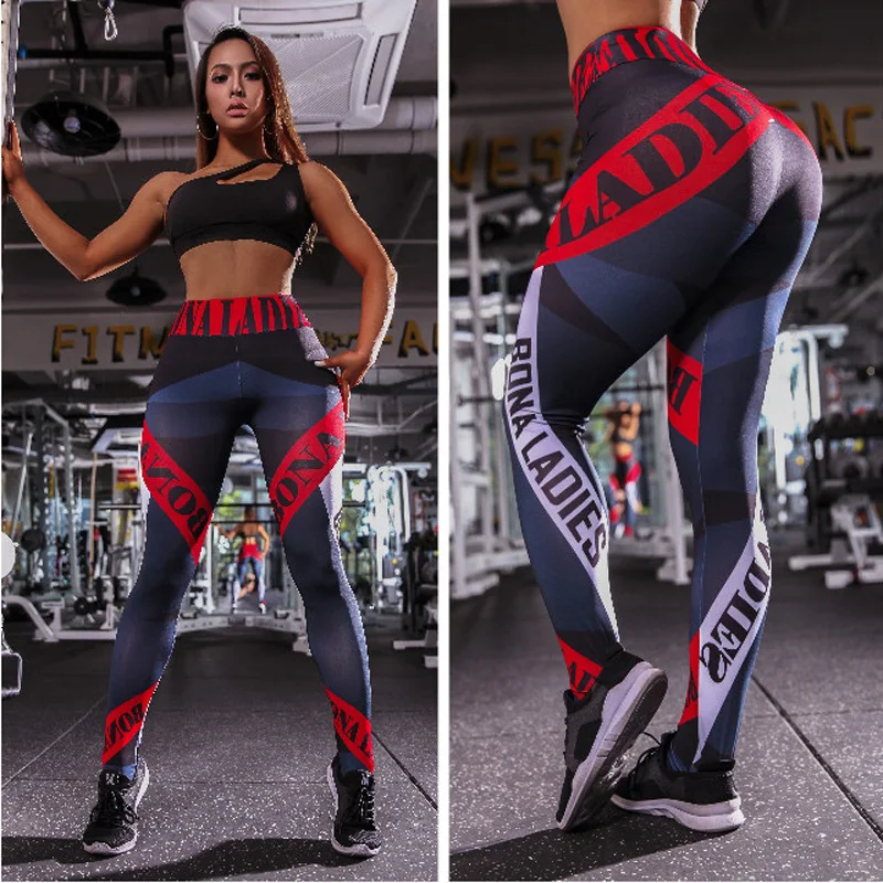 

Hot Selling Popular Digital Printing Geometric Striped Lettered Women's Yoga Sports Fitness Leggings