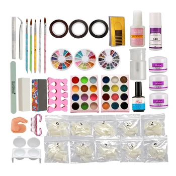 

RU Acrylic Glitter Powder / half nail tips /Primer Tips Brush Glue Dust Nail Art DIY Full Set Kit #13