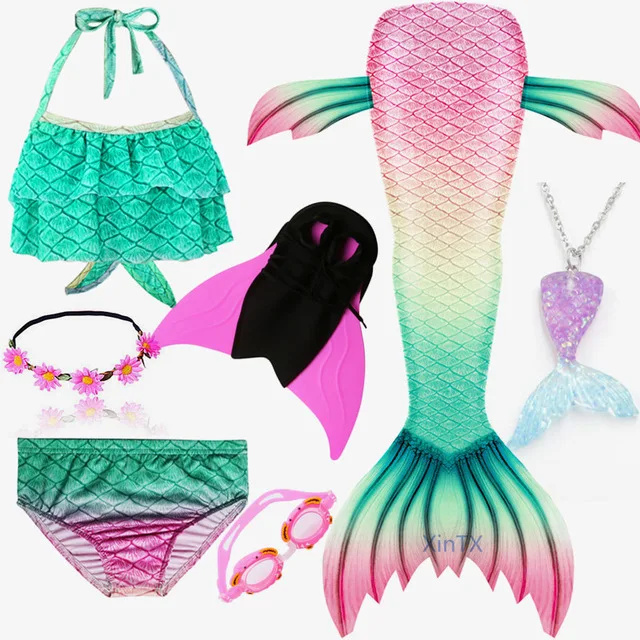 

NEW Arrival!7PCS/Set Ariel Mermaid tails with Fins Mermaid Swimming Tails for Kids Girls Summer Beach Wear Swimsuits For Kids