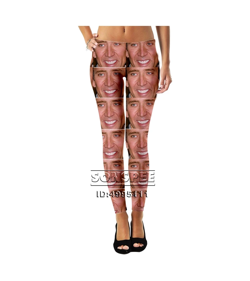 SONSPEE 3D Printed Funny Actor Nicolas Cage Women Ladies Girls Mid-waist leggings Sexy Fashion Ankle Pants Streetwear A1076 - Цвет: 12