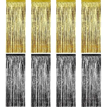 

8 Pack Foil Curtains Fringe Curtains Tinsel Backdrop Metallic Curtains for Birthday Wedding Party Photo Booth Decoration