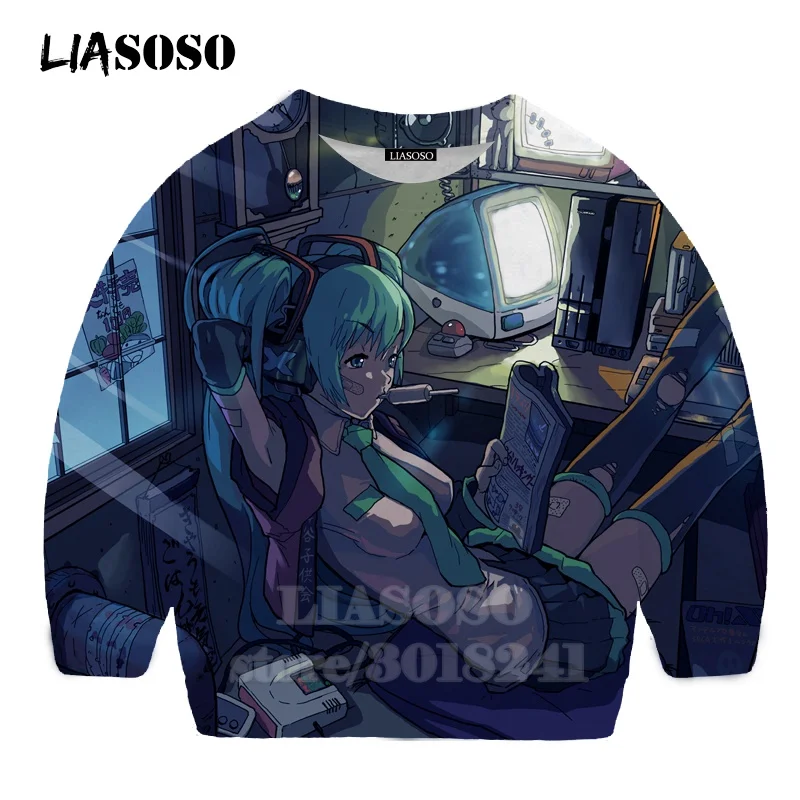 LIASOSO детей толстовки 3D принт аниме девочка Hatsune Толстовка Miku в уличном стиле для детей мальчиков и девочек Повседневное Топ для маленьких детей, свитер для подростков B174-20