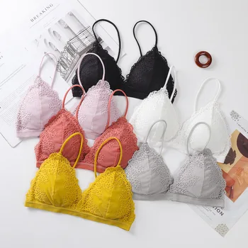 

Comfortable Women Push Up Bra Floral Lace Bra Triangle Bralette Crop Top Padded Lingerie Sexy Underwear Seamless Strapless Bra