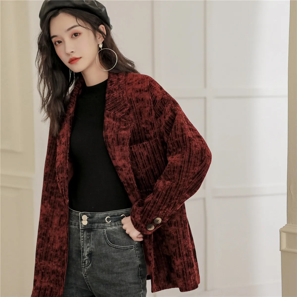 XITAO зимняя одежда для женщин, винтажный костюм винно-красного цвета, Вельветовые женские блейзеры и куртки, модное пальто в Корейском стиле XJ3175 - Цвет: quilted   XJ3175