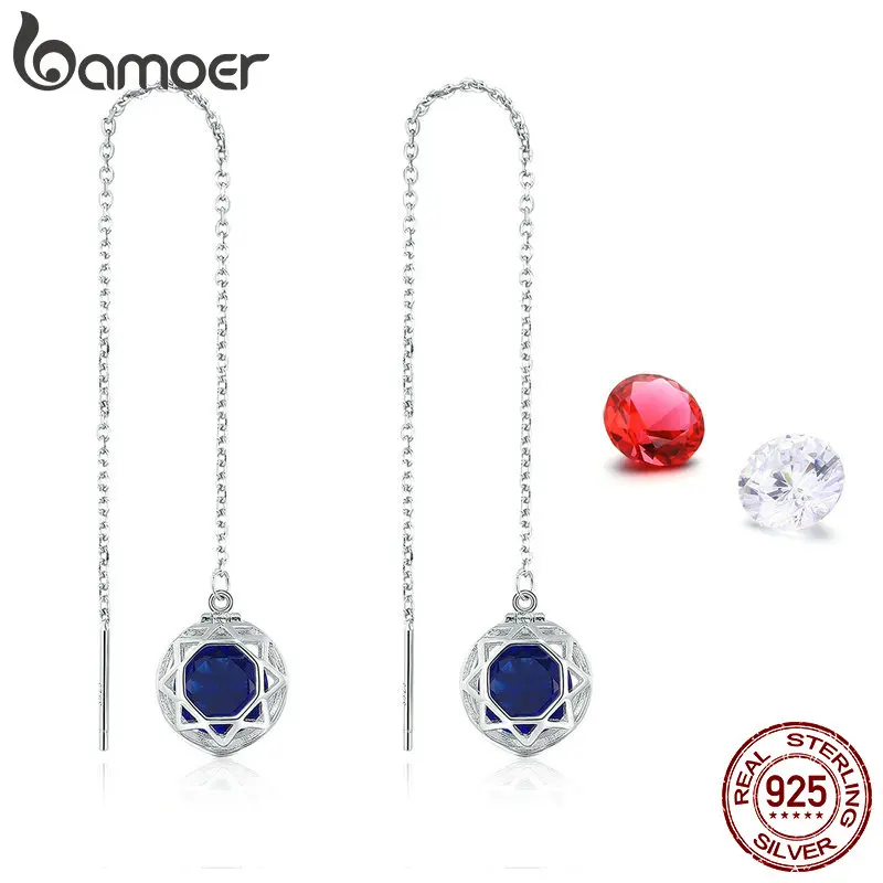 

BAMOER 100% 925 Sterling Silver Love Long Cubic Zircon Chain Drop Earrings for Women Fashion Jewelry SCE555