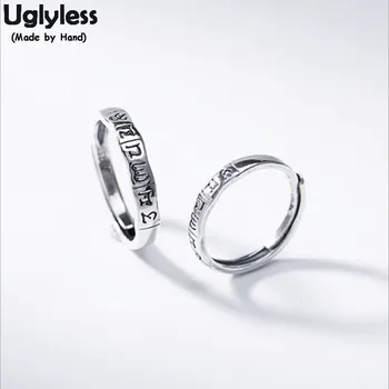 

Uglyless Real Silver Six-word Matra Buddhistic Rings for Lovers Unisex Men Women Open Rings Couples Solid 925 Silver Jewel R1035