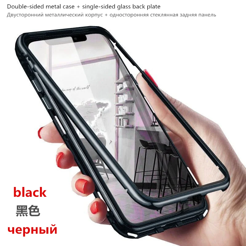 Для xiaomi mi 9 чехол mi 9 se xiaomi redmi 7 note 5 pro Магнитный адсорбционный металлический чехол для f1 note 6 7 8 pro 9t 9t pro - Цвет: black case