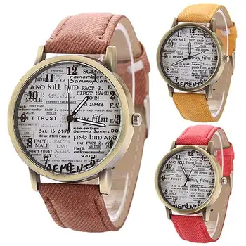 

Men Women Watch Fashion Graffiti Retro Canvas Strap Vintage Cowboy Denim Simple Garbled Fabric Analog Quartz Casual Wrist Watch