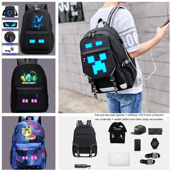 

Minecrafts Hidden Anti theft Zipper School Laptop Backpacks Water Repellent Travel Multi USB Charger Large Capacity Male Mochila
