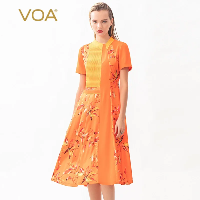 Voa Oranje Blad Zijde Womens Jurken Satijn Print Asymmetrische Korte Mouwen Elegante Partij Jurk A10732 Voa Oranje Blad Zijde Womens Jurken Satijn Print Asymmetrische Korte Mouwen Elegante Partij Jurk A10732