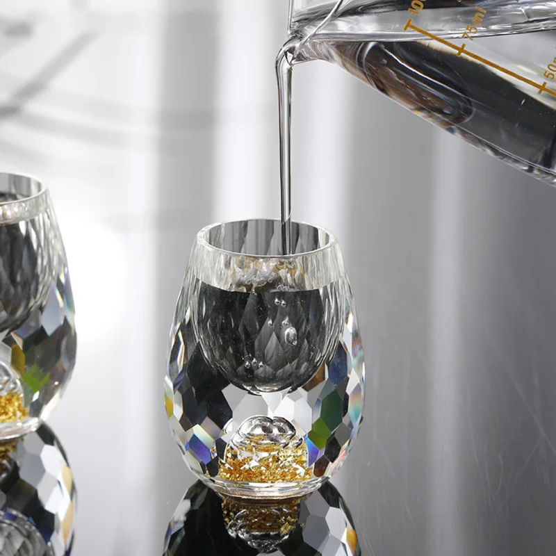 3D glacier crystal gold foil whiskey shot glasses for bar club high-end wine set