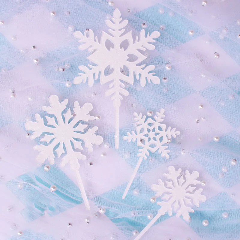 4pcs White-snowflake Детские вечерние украшения для торта в виде снежинок и супергероев из мультфильма для мальчиков и девочек - Цвет: 4pcs White-snowflake