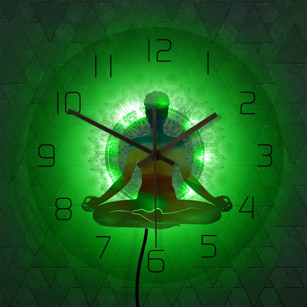 Йога Студия Декор часы духовная медитация Йога поза современные настенные часы Здоровый дзен масштаб круглый стиль не тикающие настенные часы