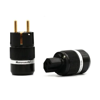 

Pair Monosaudio hi-end E100G/F100G Pure Copper Gold Plated EUR Power Plug IEC Connector Plug hifi audio shucko power plug