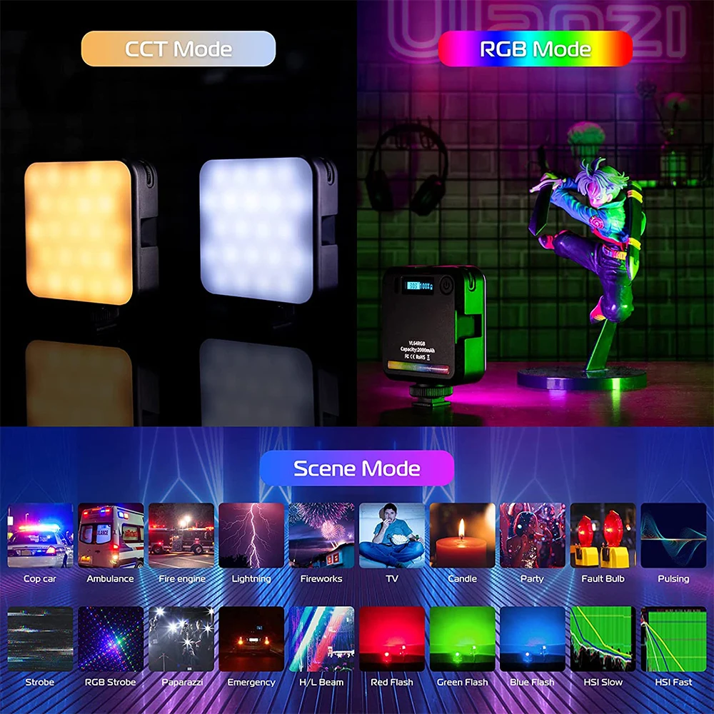Upgraded VL49 RGB Full Color LED Video Light 2500K-9000K 800LUX Magnetic Mini Fill Light Extend 3 Cold Shoe 2000mAh Type-c Port