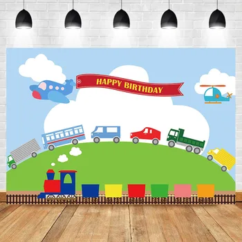 

Neoback Farm Birthday Backdrop Aircraft Car 1st Birthday Photography Backdrops Cartoon First Birthday Photo Background