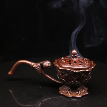 

Vintage Pure Copper Solid Tea Pet Handheld Lotus Back Incense Burner Ornament Tea Table Home Office Desk Decorative Ornament