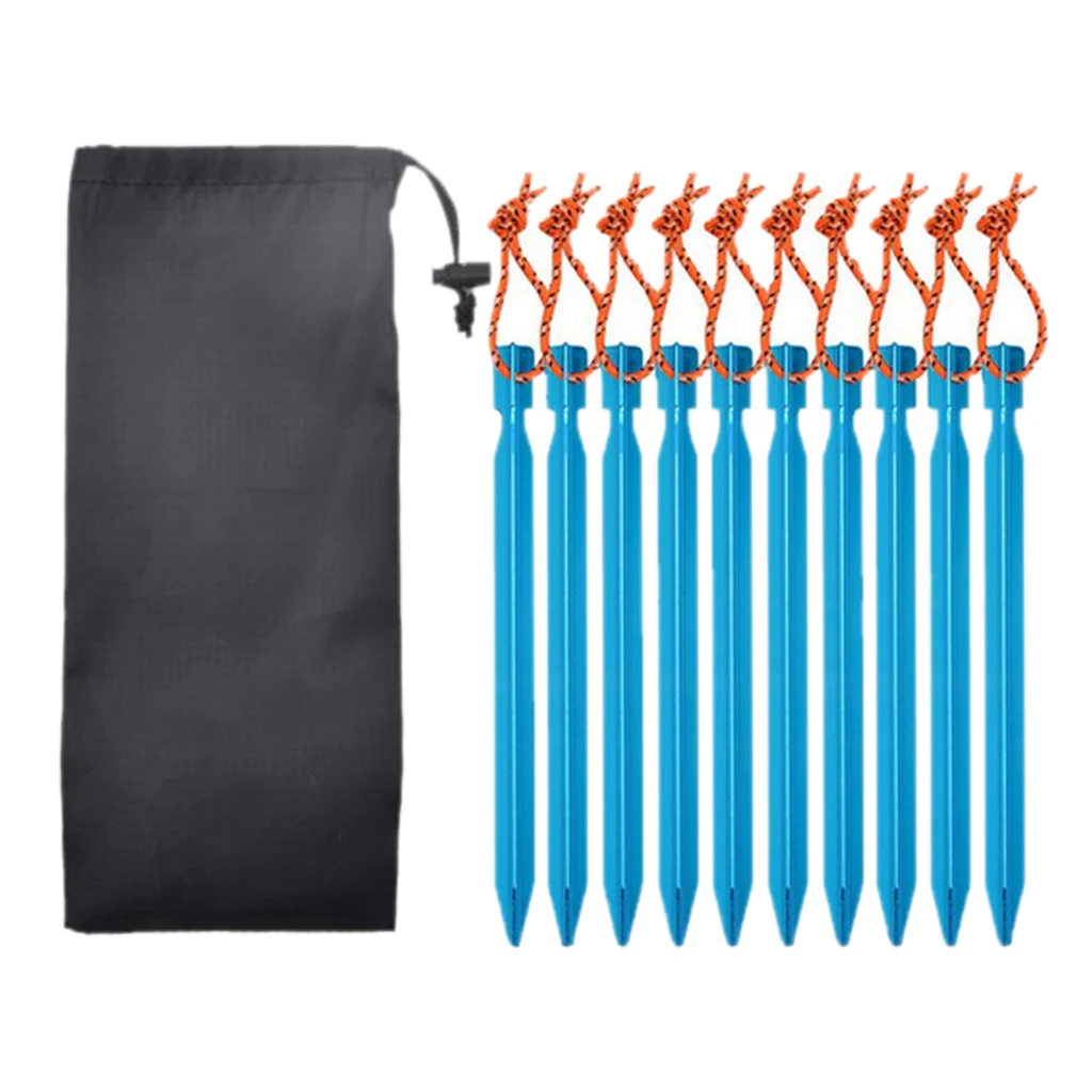 10pcs 18cm Outdoor Camping Tent Stake Pegs Aviation Aluminium Alloy Hiking Traveling Tent Nail Accessories with Storage Bag