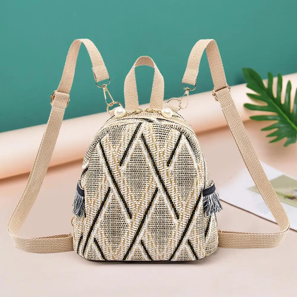 3 In 1 Anti Theft Women Straw Small Backpack Handmade Rattan Tassel Crossbody Girls Travel Bag 2021 Summer Beach Shoulder Bag 