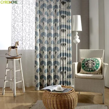 

Modern Simple Blue Cotton and Linen Printed Curtains for Living Room Decorative Home Drapes