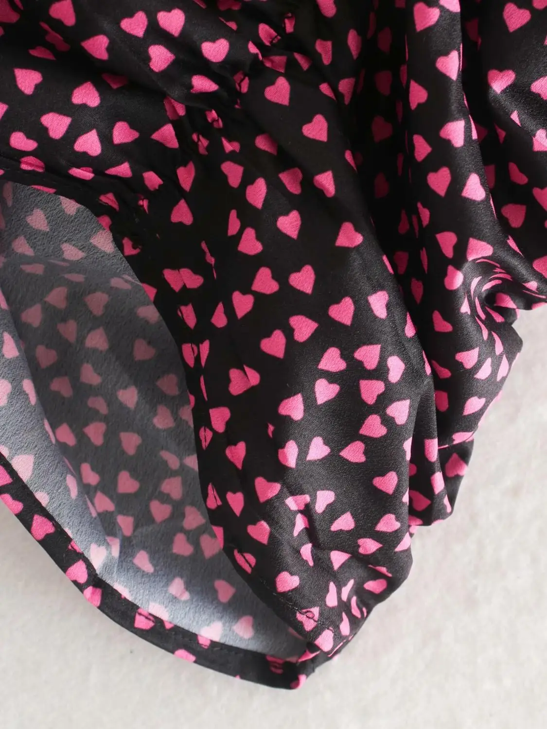 Najtaniej Nowy 2020 kobiety elegancki v neck nadruk w serca plisowana mini sukienka kobiet bufiaste rękawy vestidos swobodny szyk slim sukienek DS3203