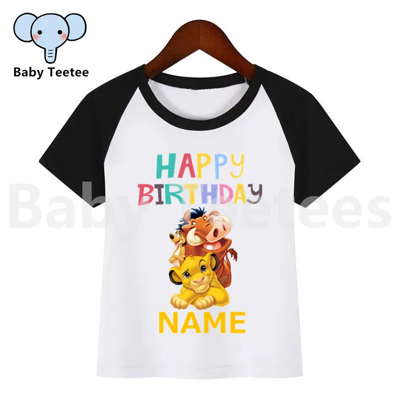 Забавная футболка с надписью «Happy Birthday», «King», «Simba» и цифрой 1-10 для мальчиков и девочек детские топы с рисунками, Детская летняя футболка одежда для малышей
