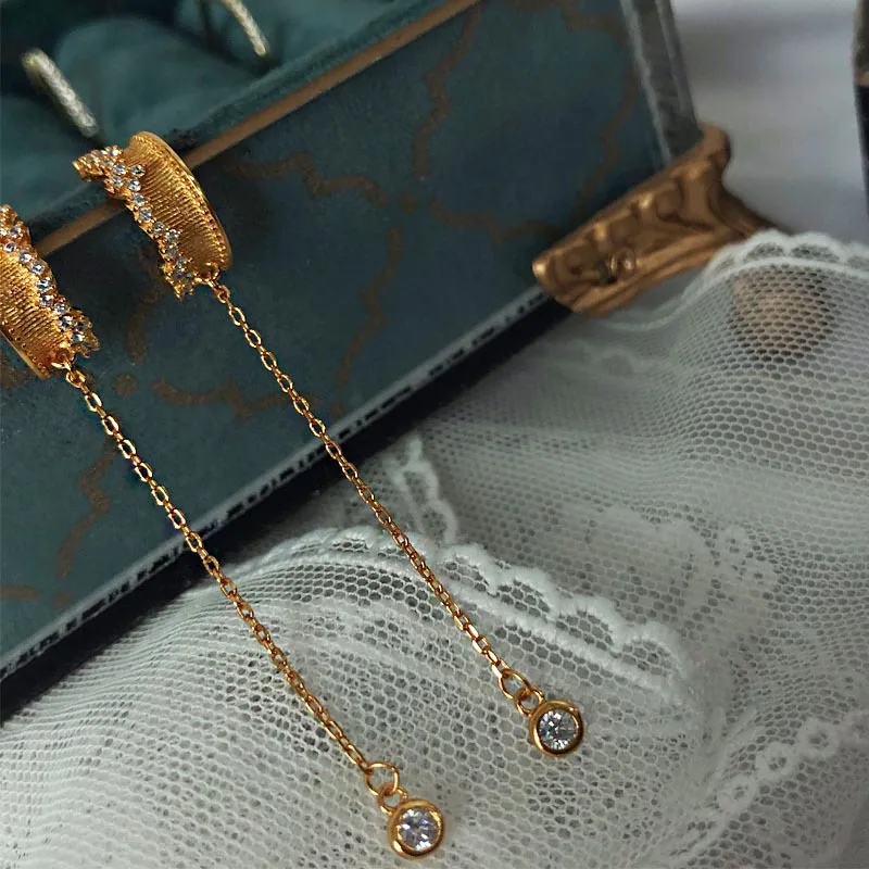 LAMOON, 925 пробы, серебряные серьги-капли со звездами для женщин, винтажная линия уха, настоящее позолоченное ювелирное изделие LMEI089