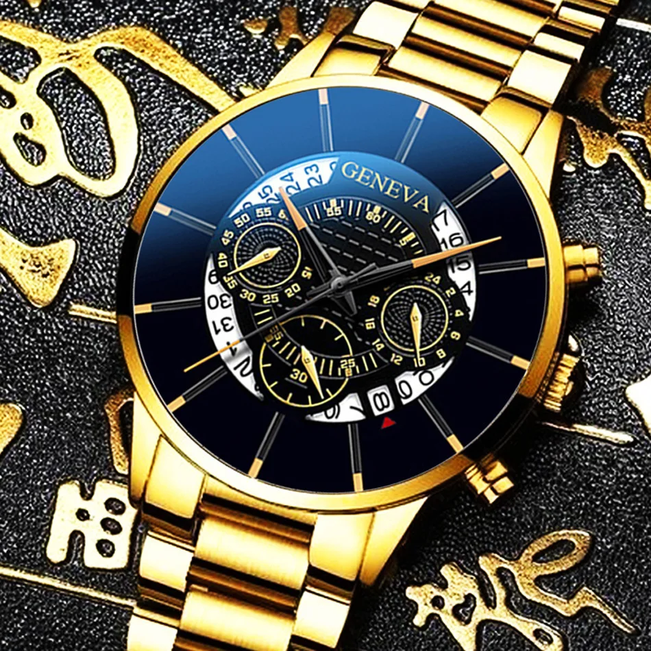 

European and American fashion steel band men's business watch calendar clock features hollow out three eye quartz watch