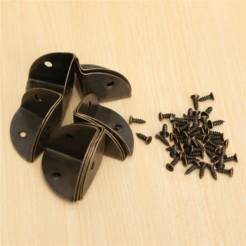 MTSPACE 4pcs/Set 40mm Iron Decorative Antique Jewelry Wine Gift Box Wooden Case Corner Protector furniture hardware angle bracket angled furniture hardware angle connector furniture corner protector Guard Decorate Desk With Screws