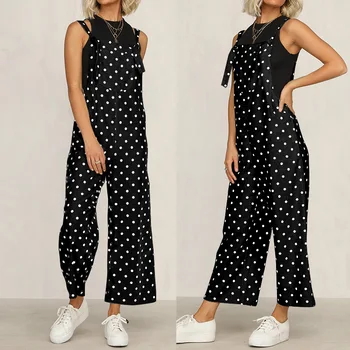 

Celmia 2020 Women Summer Polka Dot Print Jumpsuits Backless Plus Size Overalls Wide Leg Pants Strappy Fashion Playsuits Femme