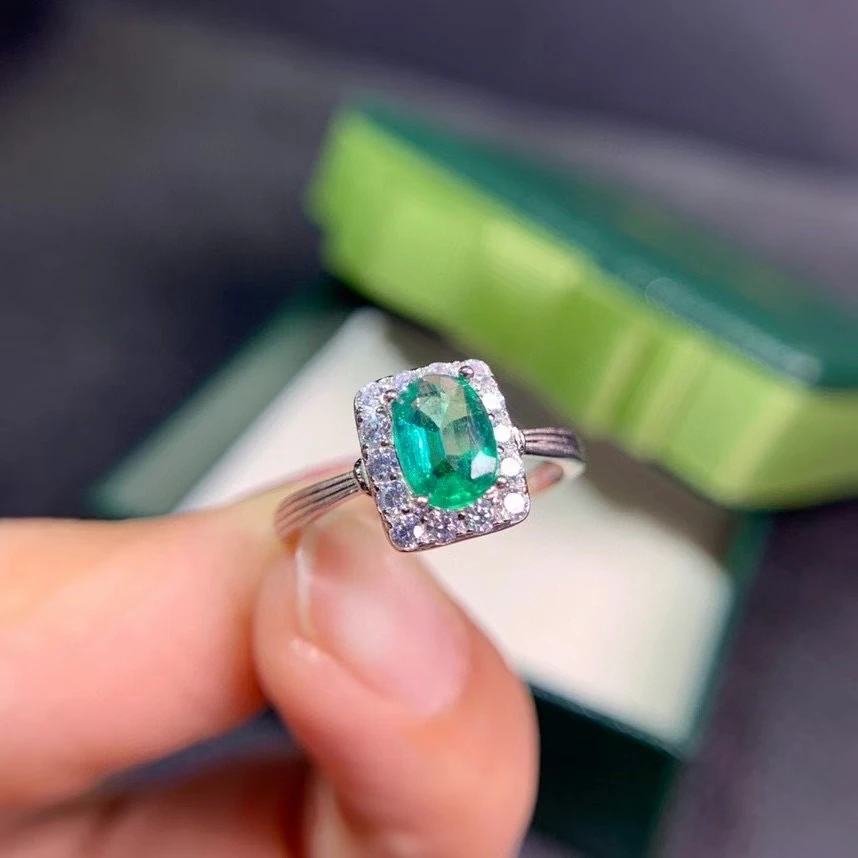 2021 new natural green emerald gemstone ring for women jewelry real 925  silver certified natural gem engagement ring good gift