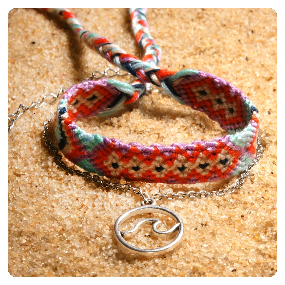 BRAVEKISS Friendship Wave Coin Pendant BOHO Retro Anklets For Gift stainless steel Anklet Bohemian Bracelets On Leg Jewel PA0035