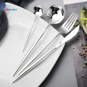 

Upspirit 4Pcs Mirror Polished Dinnerware Set Silver Plated Stainless Steel Spoon Fork Knife Coffee Scoop Cutlery Kit Tableware