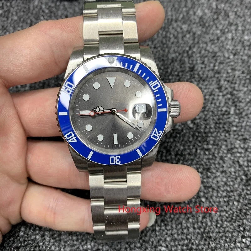 

40MM Gray Sterile Dial Steel Case Mechanical Watch Sapphire Glass Automatic Movement Men's Watch Luminous Marks Men NE35
