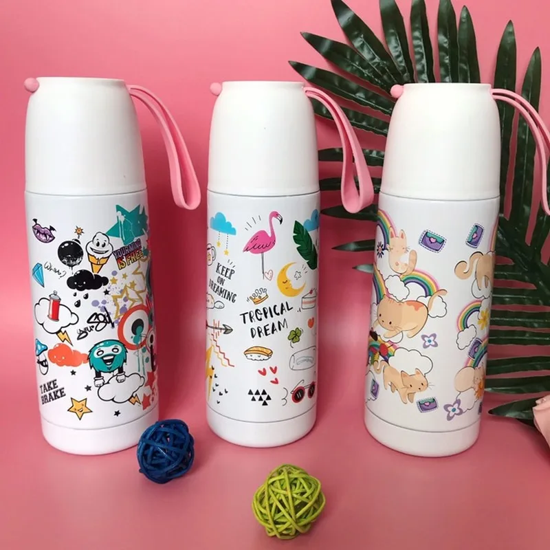 

350ml New Colorful Mug with lid Thermo Mug Thermos Cute Coffee Cup 304 Stainles Steel Thermal Hot Water Bottle Termos For Women
