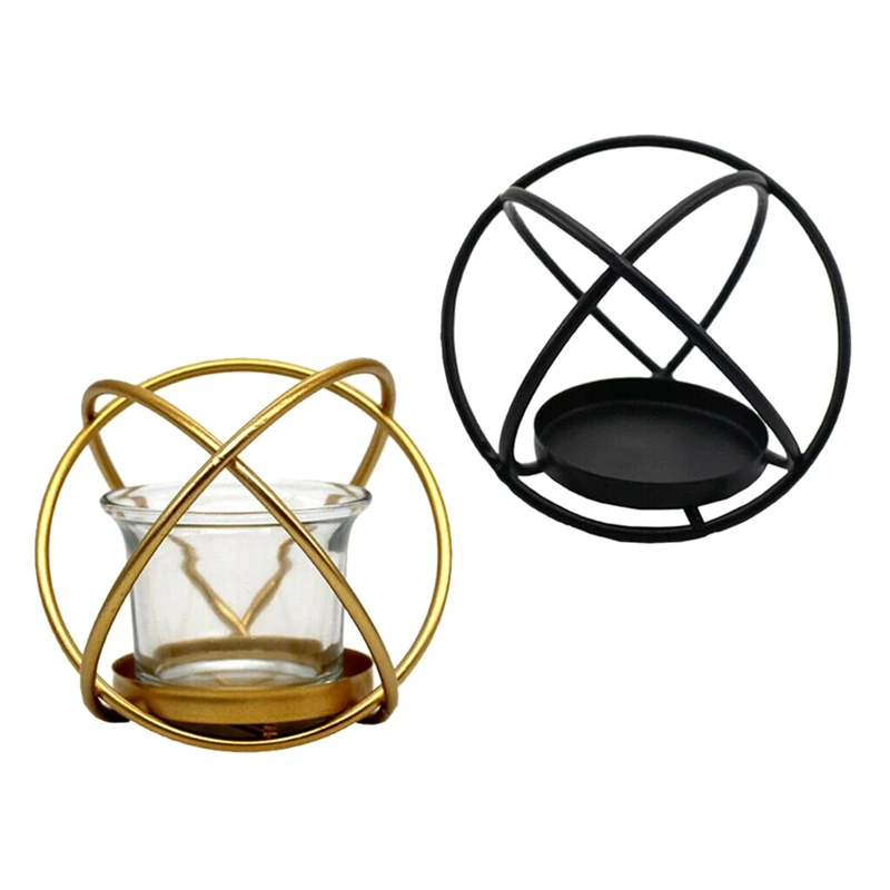 

2Pcs Nordic Style 3D Geometric Candlestick Metal Light Stand Creative Iron Golden Scented Candle Holder