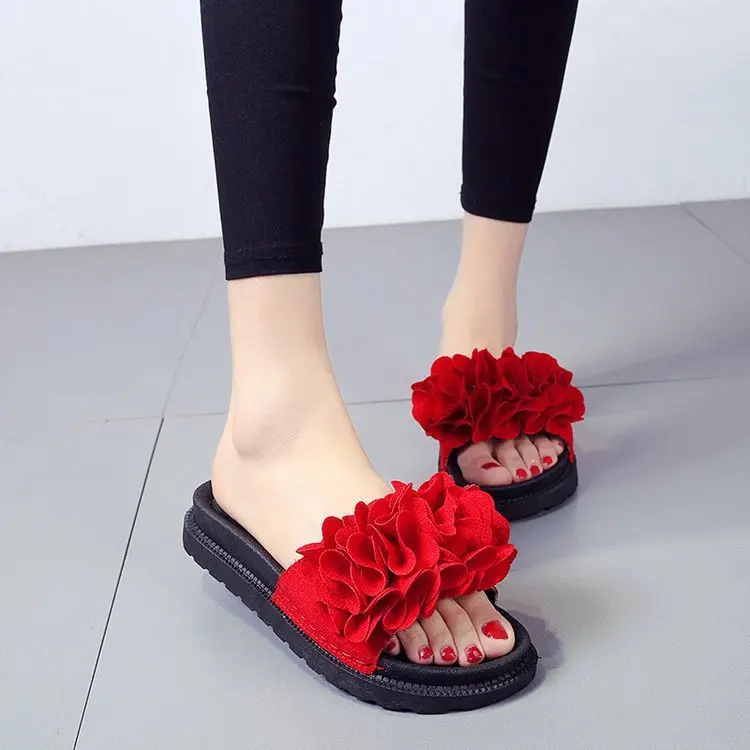 

2019 New Style Flat Heel Flip-flops Women's Summer New Style Slipper Versatile Seaside Holiday Thick Bottomed Flower Sandals