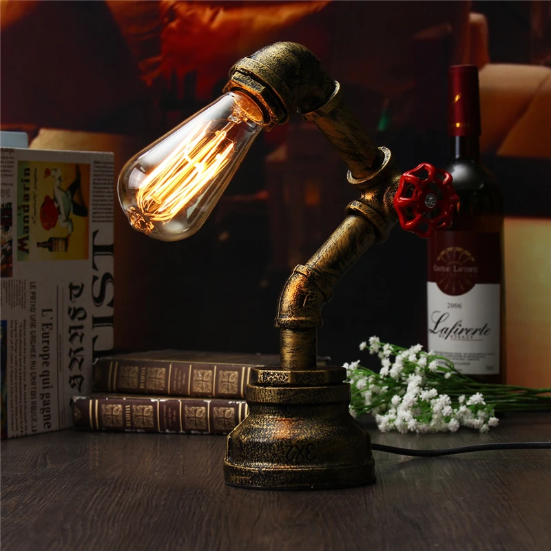 

Retro table lamp dining bar coffee shop Kitchen table industrial Loft Rustic Iron Pipe Decor table lamp antique lamp fixtures