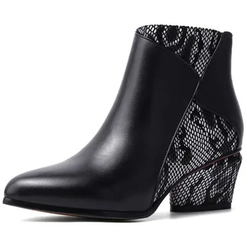 

Size 34-43 Fashion Genuine Leather Women Ankle Boots Snake High Heels Women Shoes Motorcycle #Y0306760F