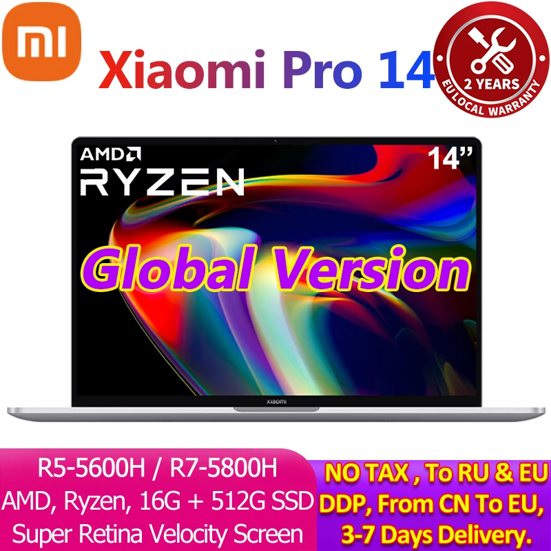 Ноутбук Xiaomi Notebook Pro 14 AMD R5 5600H / R7 5800H Ryzen 16G DDR4 512G SSD &quot2 5 K экран Super Retina 120 Гц |