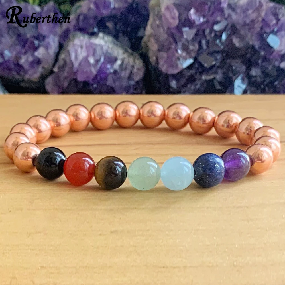 

Новый дизайн, браслет Ruberthen Seven Chakra наручный Mala с натуральными медными бусинами, Модный женский браслет для йоги
