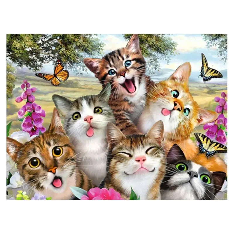 

Cute cat 5D Round Shaped Diamond Painting Embroidery Needlework Rhinestone Crystal Cross Craft Stitch Kit Q6PE