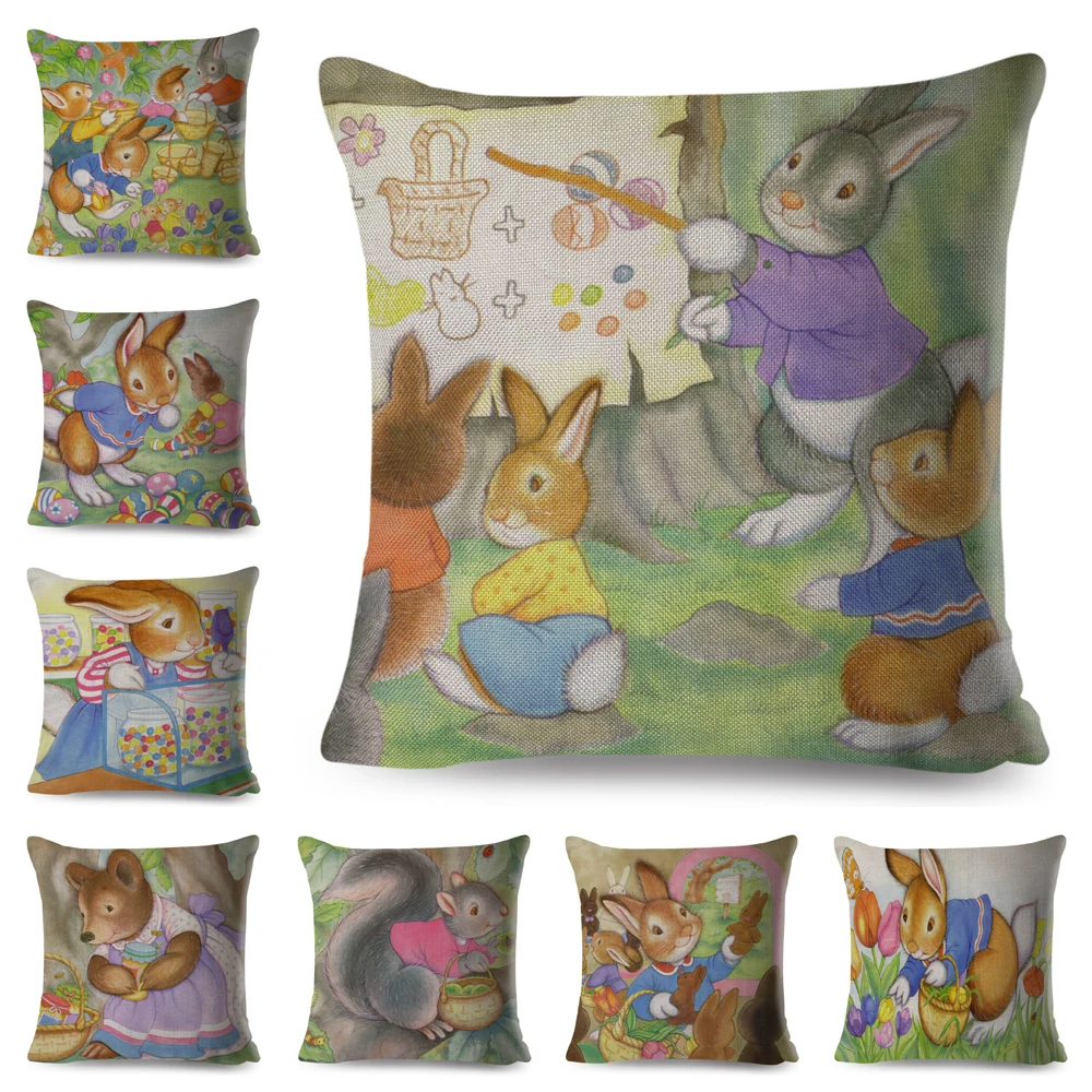 Colorful Rabbit Fairytale Cushion Decor Cartoon Kid Story Pillocase Polyester Pillow Case for Children Room Home 45x45cm | Дом и сад
