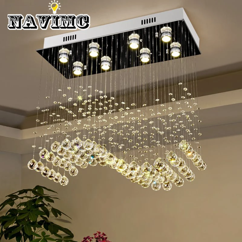 

K9 Crystal Chandeliers LED Chrome Finished Light Wave Art Decor Modern Suspension Lighting Hotel Villa Hanging Lamp