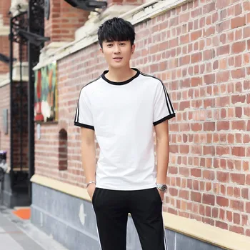 

ZHIJING New Style Summer Couples Sports Set Men's Summer Short Sleeve Trousers Pure Cotton Casual Crew Neck WOMEN'S Suit