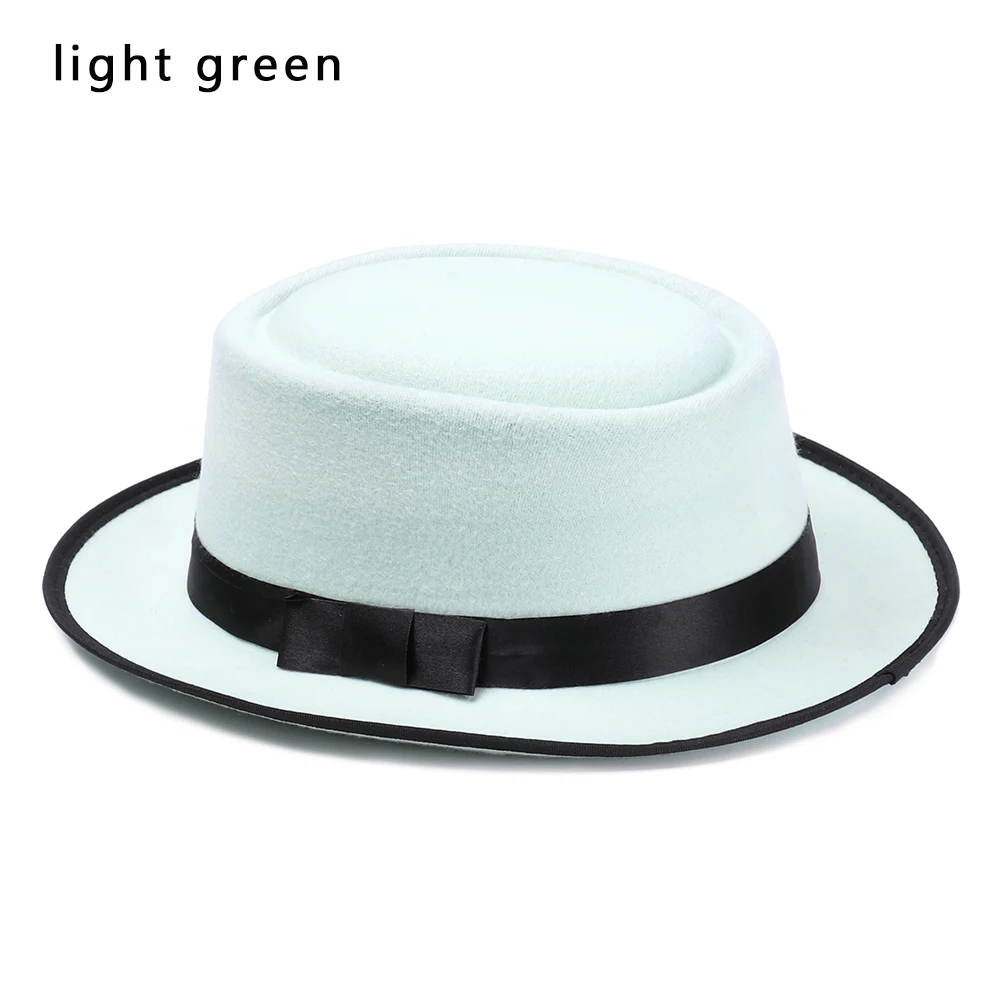 light green 1 шт., осенне-зимняя винтажная фетровая шляпа, шерстяная джазовая Кепка с широкими полями, ковбойская шляпа, Панама для женщин и мужчин, аксессуары для танцевальной вечеринки - Цвет: light green